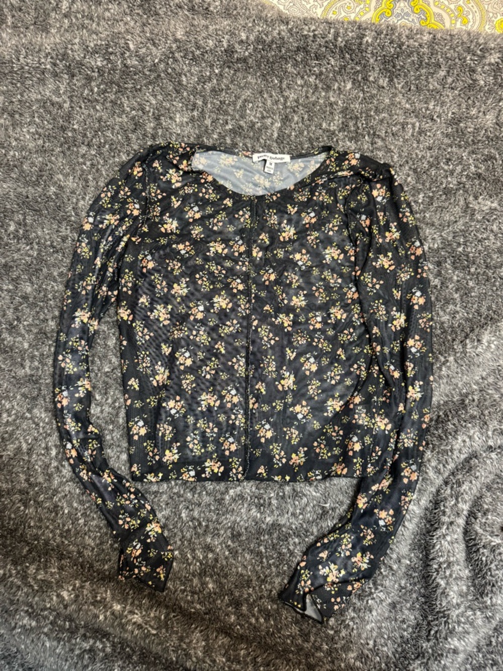 Pretty Garbage Navy Floral Sheer Long Sleeve Top